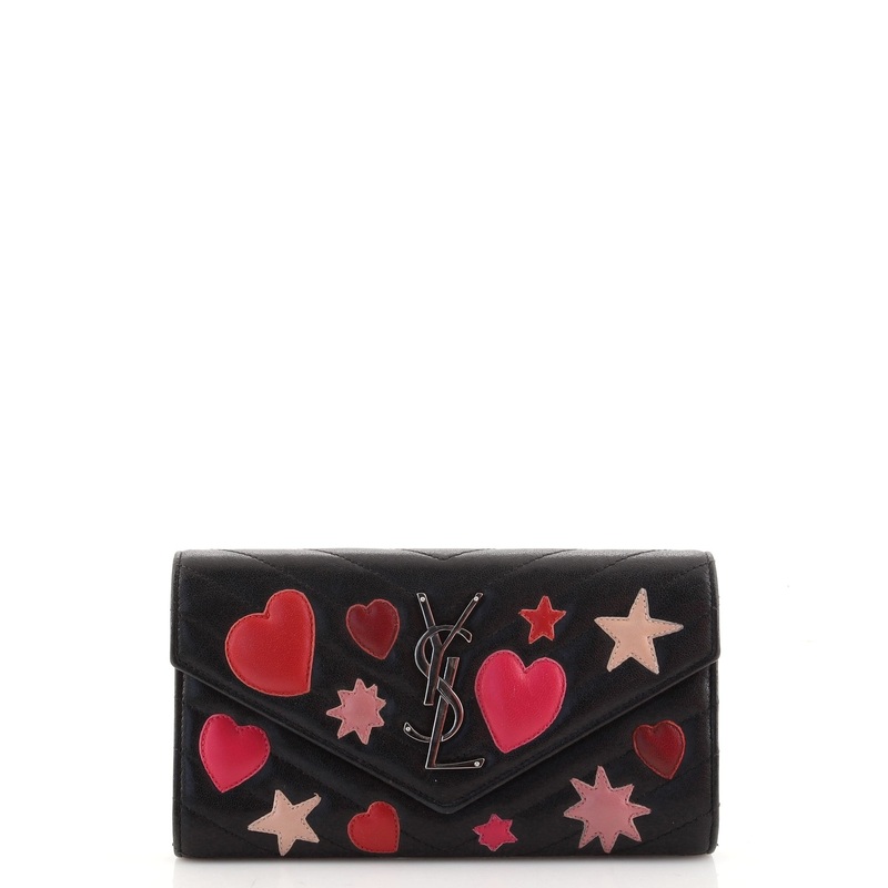 Classic Monogram Flap Wallet Embellished Matelasse Chevron Leather Large