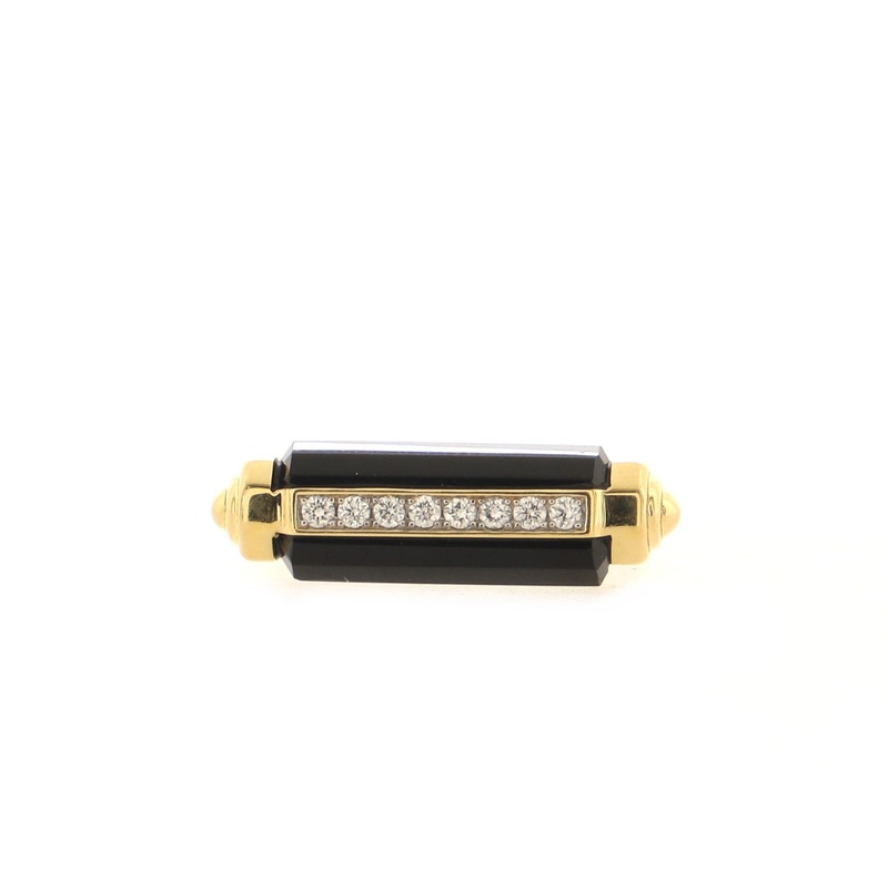 Lexington Barrel Ring 18K Yellow Gold and Onyx with Diamonds