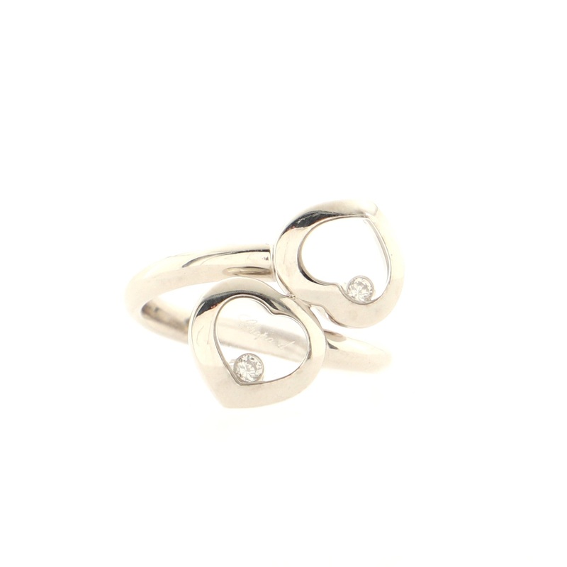 Happy Diamonds 2 Diamonds Double Heart Ring 18K White Gold with Floating Diamonds